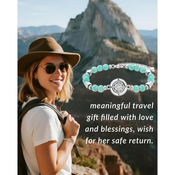 Travel Gift Women Amazonite Stone Compass Bracelet for Travelers Gift - Picture 6 of 6